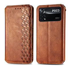 Custodia Portafoglio In Pelle Cover con Supporto S01D per Xiaomi Poco X4 Pro 5G Marrone