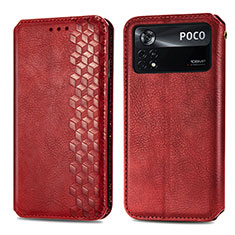 Custodia Portafoglio In Pelle Cover con Supporto S01D per Xiaomi Poco X4 Pro 5G Rosso
