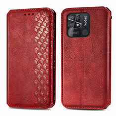 Custodia Portafoglio In Pelle Cover con Supporto S01D per Xiaomi Redmi 10 India Rosso