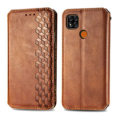 Custodia Portafoglio In Pelle Cover con Supporto S01D per Xiaomi Redmi 9 Activ Marrone