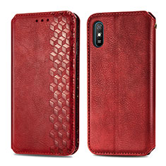 Custodia Portafoglio In Pelle Cover con Supporto S01D per Xiaomi Redmi 9i Rosso