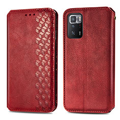 Custodia Portafoglio In Pelle Cover con Supporto S01D per Xiaomi Redmi Note 10 Pro 5G Rosso