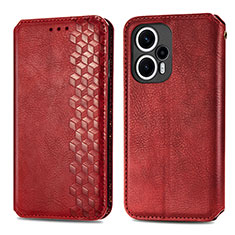 Custodia Portafoglio In Pelle Cover con Supporto S01D per Xiaomi Redmi Note 12 Turbo 5G Rosso