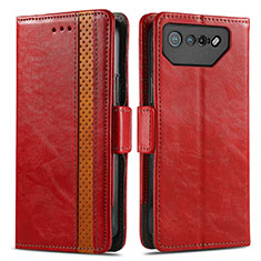 Custodia Portafoglio In Pelle Cover con Supporto S02D per Asus ROG Phone 7 Rosso