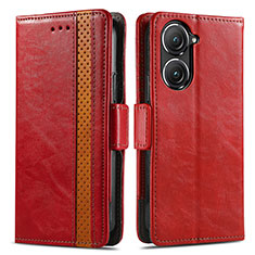 Custodia Portafoglio In Pelle Cover con Supporto S02D per Asus Zenfone 9 Rosso