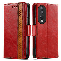 Custodia Portafoglio In Pelle Cover con Supporto S02D per Huawei Honor 90 5G Rosso