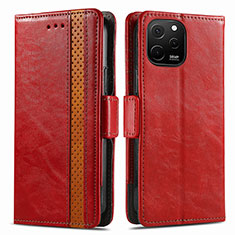 Custodia Portafoglio In Pelle Cover con Supporto S02D per Huawei Nova Y61 Rosso