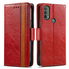 Custodia Portafoglio In Pelle Cover con Supporto S02D per Motorola Moto E20 Rosso