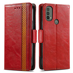 Custodia Portafoglio In Pelle Cover con Supporto S02D per Motorola Moto E30 Rosso