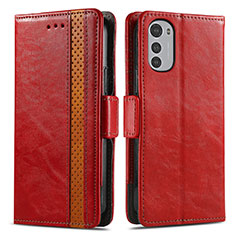 Custodia Portafoglio In Pelle Cover con Supporto S02D per Motorola Moto E32 Rosso