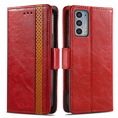 Custodia Portafoglio In Pelle Cover con Supporto S02D per Motorola Moto Edge 20 5G Rosso