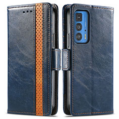Custodia Portafoglio In Pelle Cover con Supporto S02D per Motorola Moto Edge 20 Pro 5G Blu