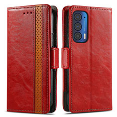 Custodia Portafoglio In Pelle Cover con Supporto S02D per Motorola Moto Edge (2021) 5G Rosso