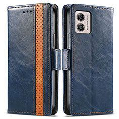 Custodia Portafoglio In Pelle Cover con Supporto S02D per Motorola Moto G53 5G Blu