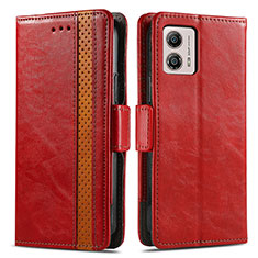 Custodia Portafoglio In Pelle Cover con Supporto S02D per Motorola Moto G53 5G Rosso