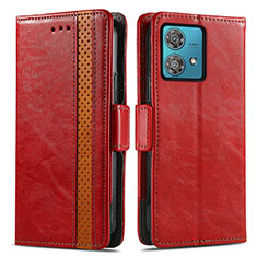 Custodia Portafoglio In Pelle Cover con Supporto S02D per Motorola Moto G84 5G Rosso