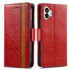 Custodia Portafoglio In Pelle Cover con Supporto S02D per Nothing Phone 2 Rosso