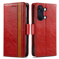 Custodia Portafoglio In Pelle Cover con Supporto S02D per OnePlus Ace 2V 5G Rosso