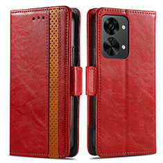 Custodia Portafoglio In Pelle Cover con Supporto S02D per OnePlus Nord 2T 5G Rosso