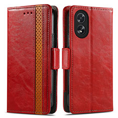 Custodia Portafoglio In Pelle Cover con Supporto S02D per Oppo A18 Rosso