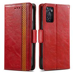 Custodia Portafoglio In Pelle Cover con Supporto S02D per Oppo A55S 5G Rosso