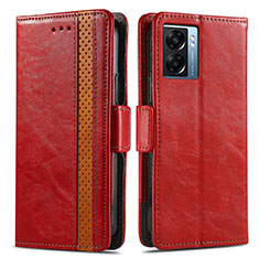 Custodia Portafoglio In Pelle Cover con Supporto S02D per Oppo A77 5G Rosso