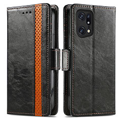 Custodia Portafoglio In Pelle Cover con Supporto S02D per Oppo Find X5 Pro 5G Nero