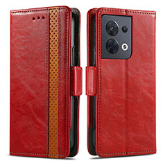 Custodia Portafoglio In Pelle Cover con Supporto S02D per Oppo Reno9 Pro 5G Rosso