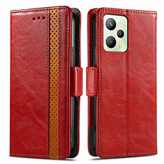 Custodia Portafoglio In Pelle Cover con Supporto S02D per Realme C35 Rosso