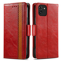 Custodia Portafoglio In Pelle Cover con Supporto S02D per Samsung Galaxy A03 Rosso