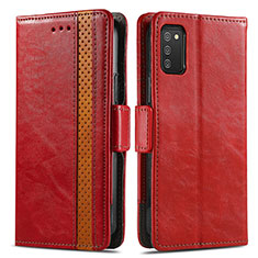 Custodia Portafoglio In Pelle Cover con Supporto S02D per Samsung Galaxy A03s Rosso