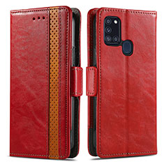 Custodia Portafoglio In Pelle Cover con Supporto S02D per Samsung Galaxy A21s Rosso