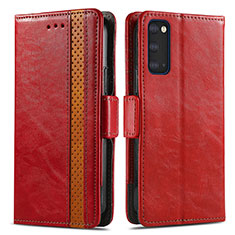 Custodia Portafoglio In Pelle Cover con Supporto S02D per Samsung Galaxy S20 5G Rosso