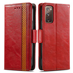 Custodia Portafoglio In Pelle Cover con Supporto S02D per Samsung Galaxy S20 FE 4G Rosso