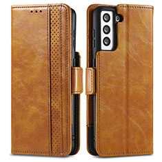 Custodia Portafoglio In Pelle Cover con Supporto S02D per Samsung Galaxy S24 5G Marrone Chiaro