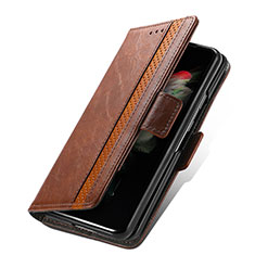 Custodia Portafoglio In Pelle Cover con Supporto S02D per Samsung Galaxy Z Fold3 5G Marrone