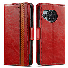 Custodia Portafoglio In Pelle Cover con Supporto S02D per Sharp Aquos R8 Rosso