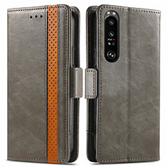 Custodia Portafoglio In Pelle Cover con Supporto S02D per Sony Xperia 1 III Grigio