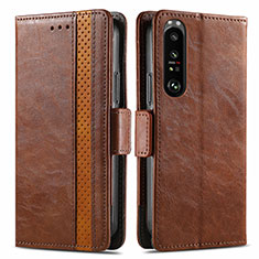 Custodia Portafoglio In Pelle Cover con Supporto S02D per Sony Xperia 1 III Marrone