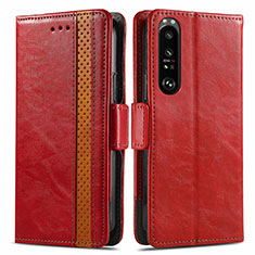 Custodia Portafoglio In Pelle Cover con Supporto S02D per Sony Xperia 1 III Rosso