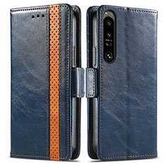 Custodia Portafoglio In Pelle Cover con Supporto S02D per Sony Xperia 1 IV Blu