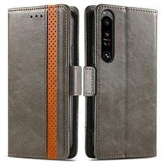 Custodia Portafoglio In Pelle Cover con Supporto S02D per Sony Xperia 1 IV Grigio