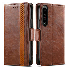 Custodia Portafoglio In Pelle Cover con Supporto S02D per Sony Xperia 1 IV Marrone