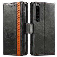 Custodia Portafoglio In Pelle Cover con Supporto S02D per Sony Xperia 1 IV Nero