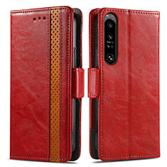 Custodia Portafoglio In Pelle Cover con Supporto S02D per Sony Xperia 1 IV Rosso