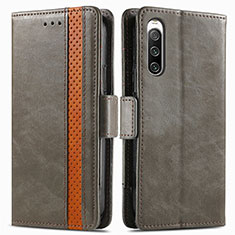 Custodia Portafoglio In Pelle Cover con Supporto S02D per Sony Xperia 10 IV SO-52C Grigio