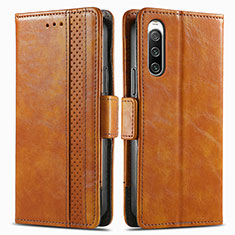 Custodia Portafoglio In Pelle Cover con Supporto S02D per Sony Xperia 10 IV SO-52C Marrone Chiaro