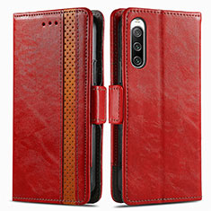 Custodia Portafoglio In Pelle Cover con Supporto S02D per Sony Xperia 10 IV SO-52C Rosso