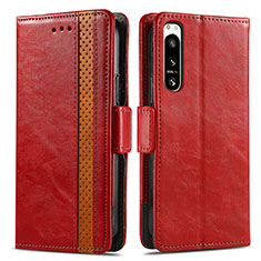 Custodia Portafoglio In Pelle Cover con Supporto S02D per Sony Xperia 5 IV Rosso