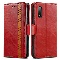 Custodia Portafoglio In Pelle Cover con Supporto S02D per Sony Xperia Ace II SO-41B Rosso